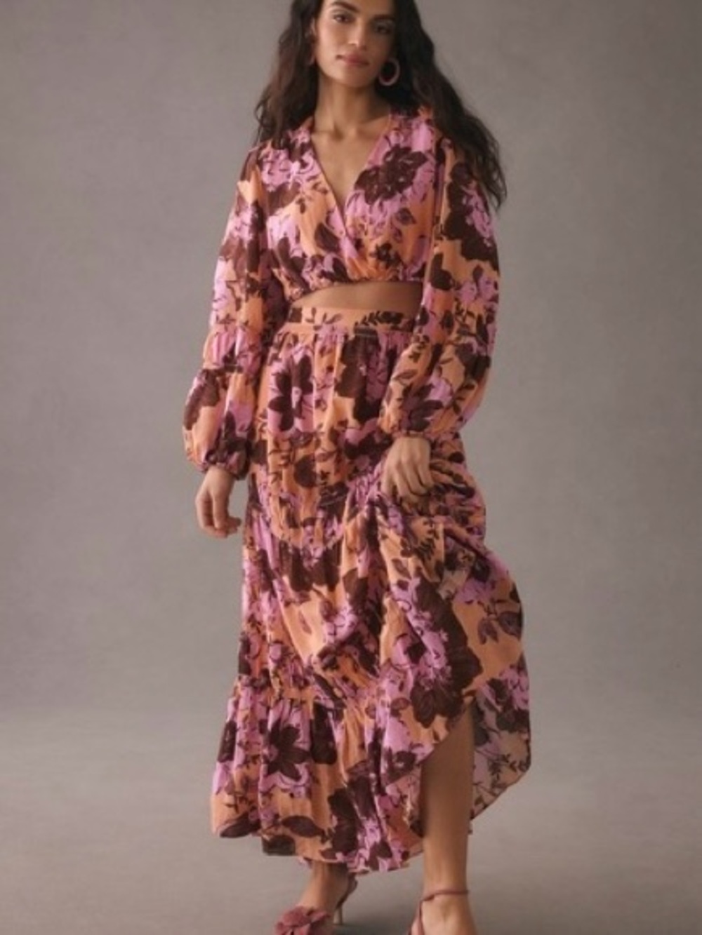 Anthropologie Significant Other Aisha Floral Crop Top & Maxi Skirt Set US 8